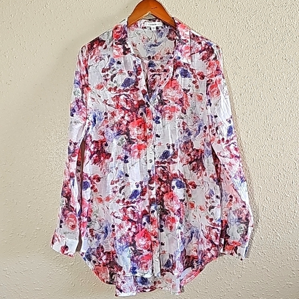BD COLLECTION FLORAL BUTTON-DOWN SHIRT/TUNIC